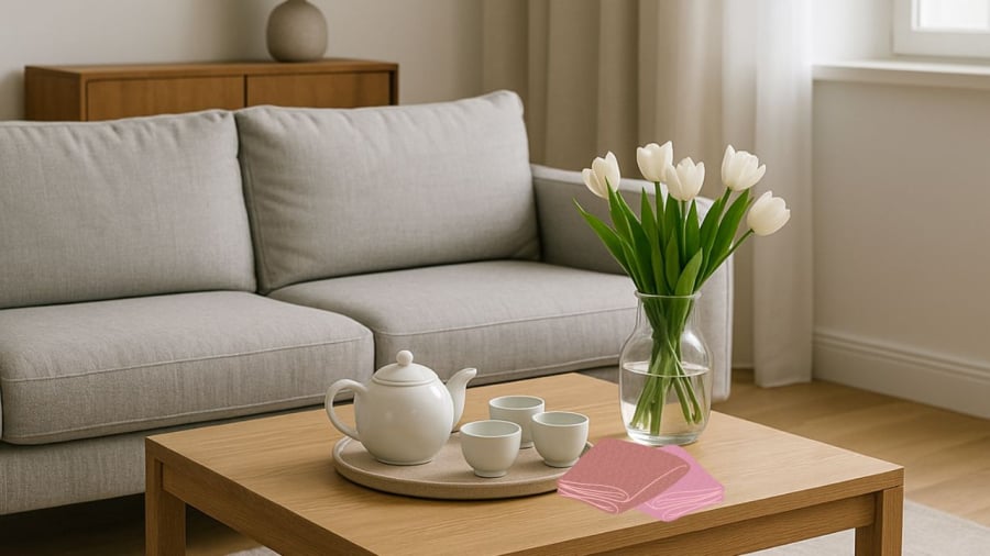 Khăn lau bẩn không đặt trên bàn