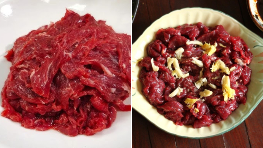 Nếu làm thịt bò xào, hãy ướp với một chút gừng, tỏi, thêm một ít nước tương, dầu hào, bột năng và dầu ăn.