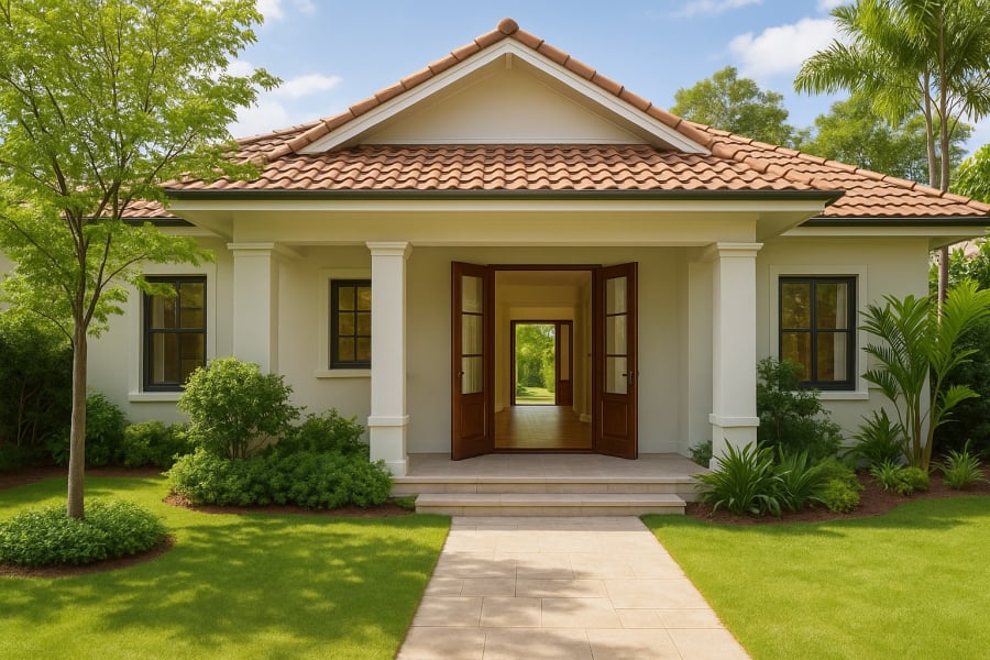 Nhà cấp 4 thiết kế hợp phong thủy, cửa chính rộng mở đón sinh khí, tăng vượng khí cho gia chủ.