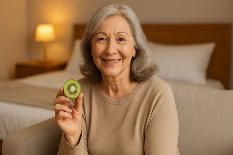 Ăn kiwi mỗi tối giúp cải thiện giấc ngủ tự nhiên cho người lớn tuổi.
