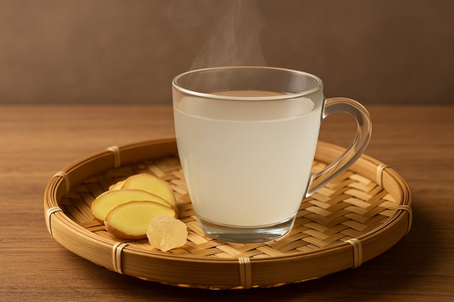 Nước dừa đun nóng kết hợp gừng và đường phèn – thức uống giải nhiệt, tăng đề kháng ngày hè.