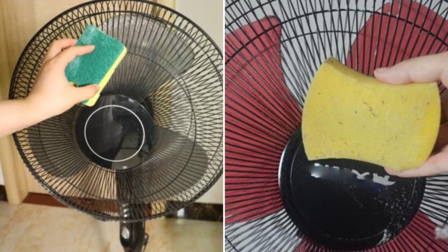 Bạn có thể sử dụng miếng bọt biển để loại bỏ bụi bẩn trên khung quạt.