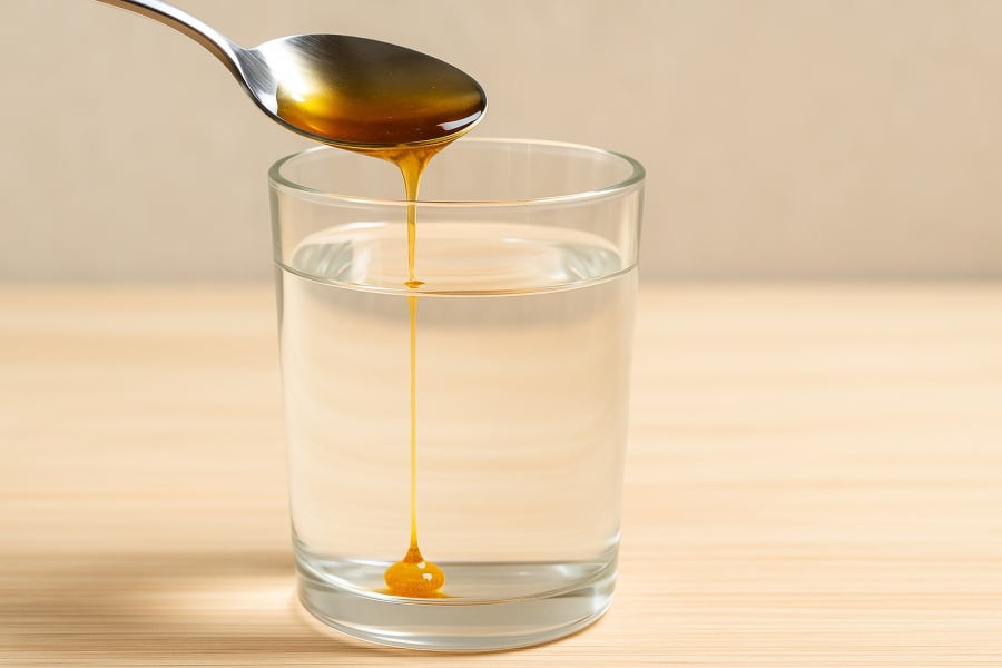 Mật ong nguyên chất có độ sánh cao, sẽ chìm xuống đáy ly khi nhỏ vào nước.