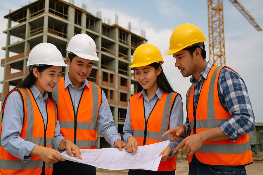 Sinh viên ngành Kinh tế xây dựng vừa học lý thuyết, vừa thực hành tại công trường – cơ hội việc làm rộng mở sau khi tốt nghiệp.