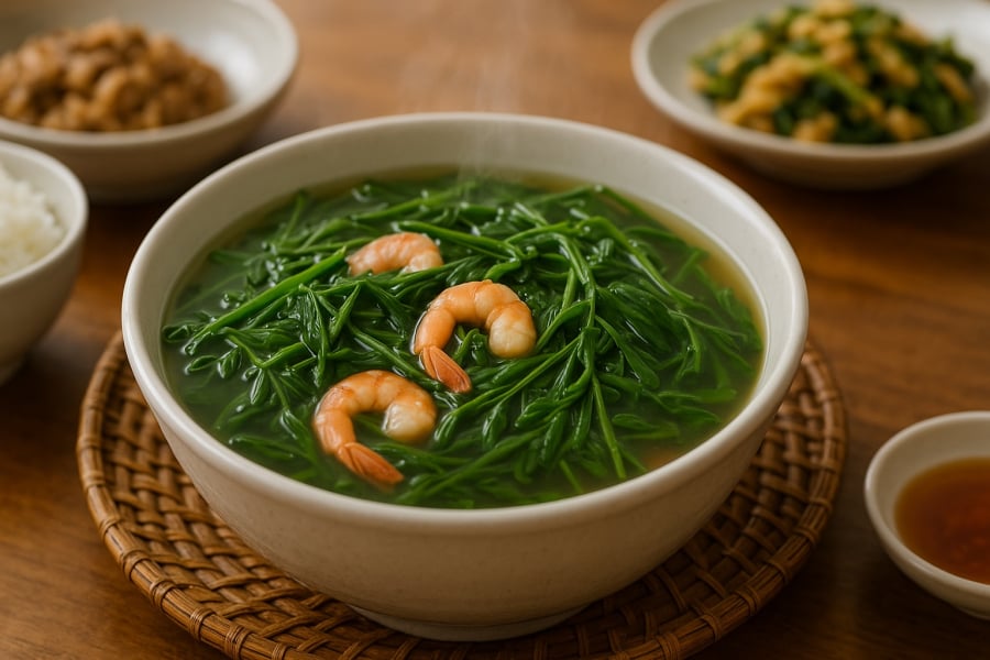 Món canh rau củ khởi – thanh mát, đậm vị quê, được nhiều gia đình thành thị ưa chuộng.