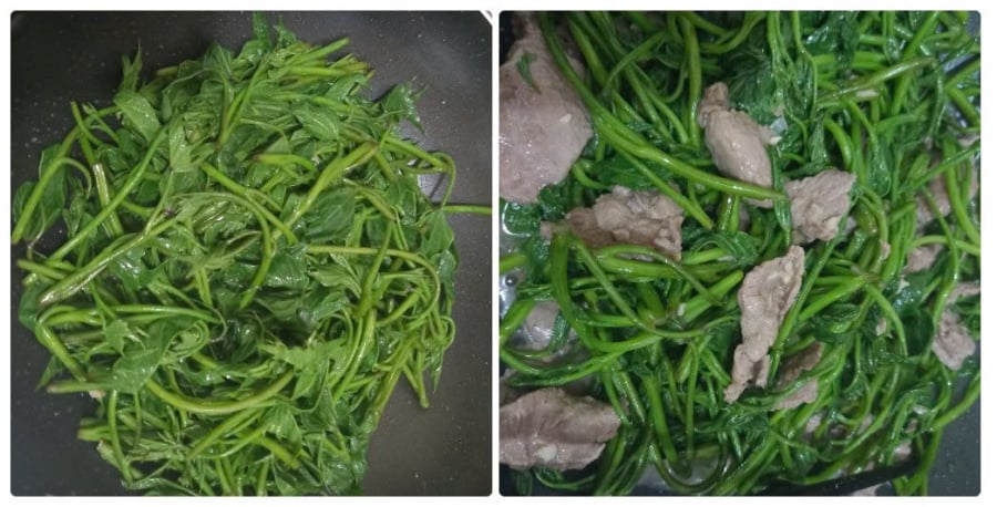 Xào rau lang với thịt bò