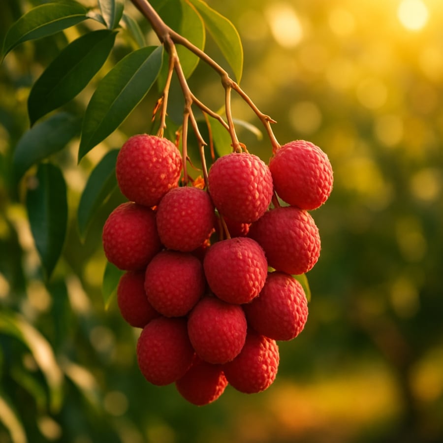 Chùm vải thiều chín mọng, đỏ tươi là đặc trưng của mùa hè.