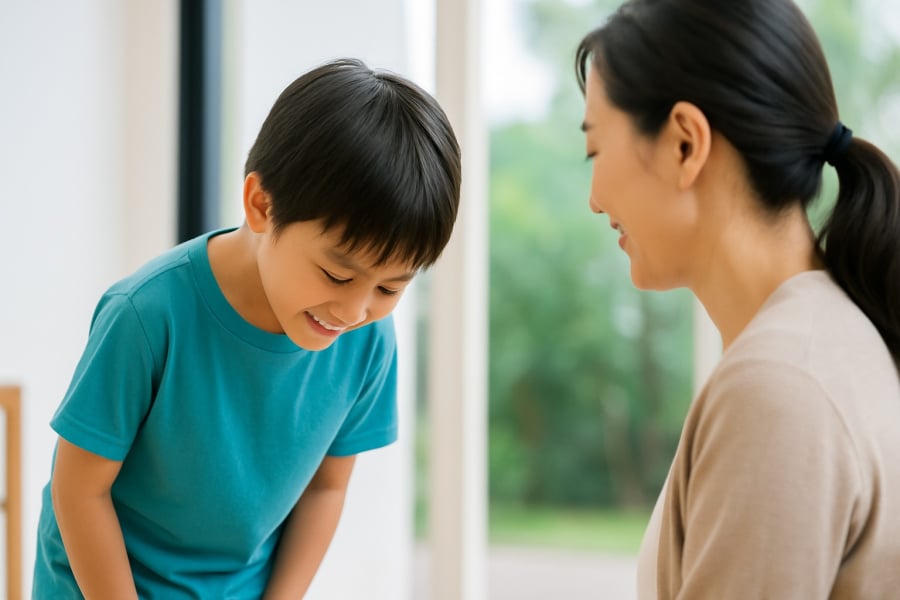 Trẻ cư xử ngoan ngoãn, lễ phép khi tiếp xúc với người ngoài.