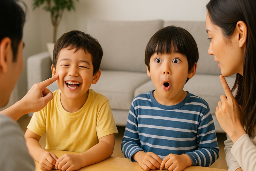 Trẻ luyện khả năng quan sát và đồng cảm thông qua trò chơi “Gương mặt biểu cảm”.