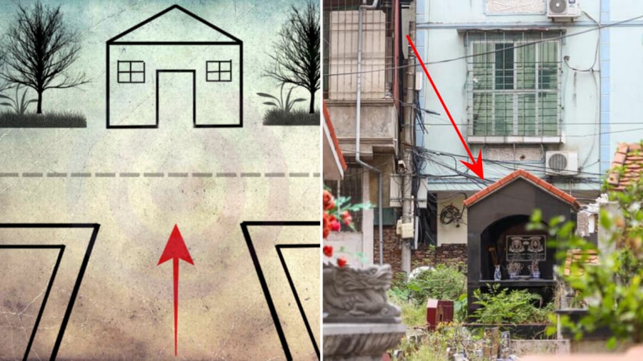 Cửa nhà hướng thẳng ra ngã ba, ngã tư hay hướng ra nghĩa trang được coi là kiểu phong thủy xấu.