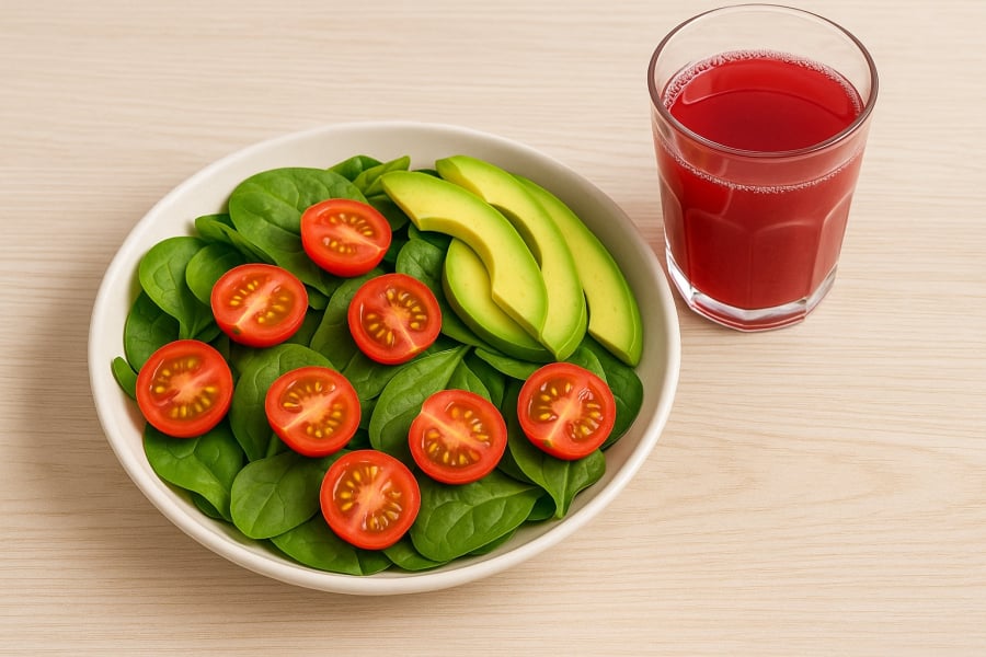 Salad rau xanh và nước ép lựu – lựa chọn hoàn hảo hỗ trợ kiểm soát huyết áp.