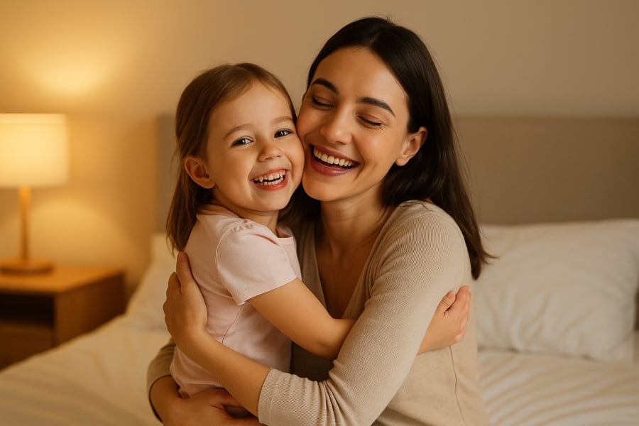 Khoảnh khắc yêu thương đơn giản mỗi ngày giúp con cảm thấy an toàn và hạnh phúc.