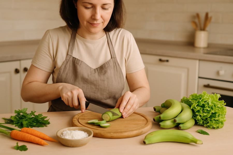 Chuối xanh – nguyên liệu dân dã trong gian bếp Việt, giàu dưỡng chất và lợi ích sức khỏe.