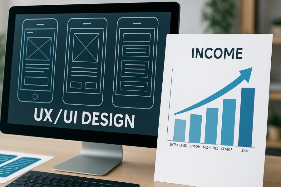 UX/UI – mảng thiết kế đang bùng nổ với mức lương khởi điểm hấp dẫn, nhiều cơ hội phát triển lâu dài.