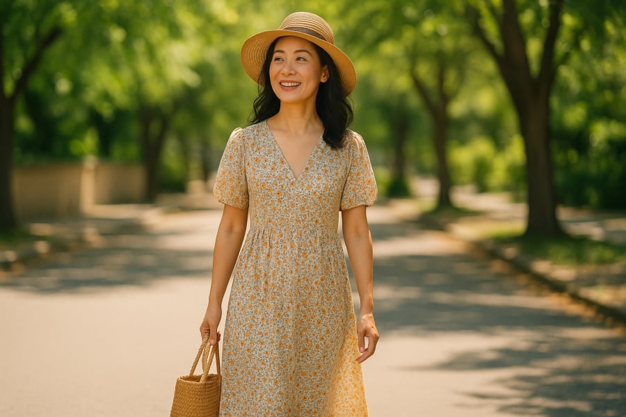 Váy maxi nhẹ nhàng, thanh lịch giúp phụ nữ U50 thêm phần nữ tính và dịu dàng ngày hè.