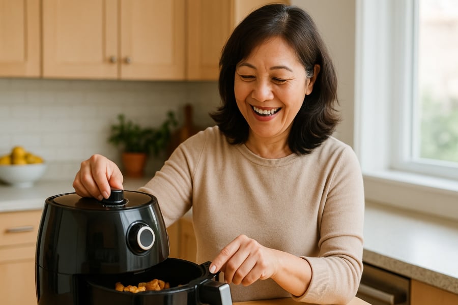 Nấu ăn đơn giản, ít dầu mỡ giúp phụ nữ tuổi trung niên tiết kiệm thời gian và giữ sức khỏe.