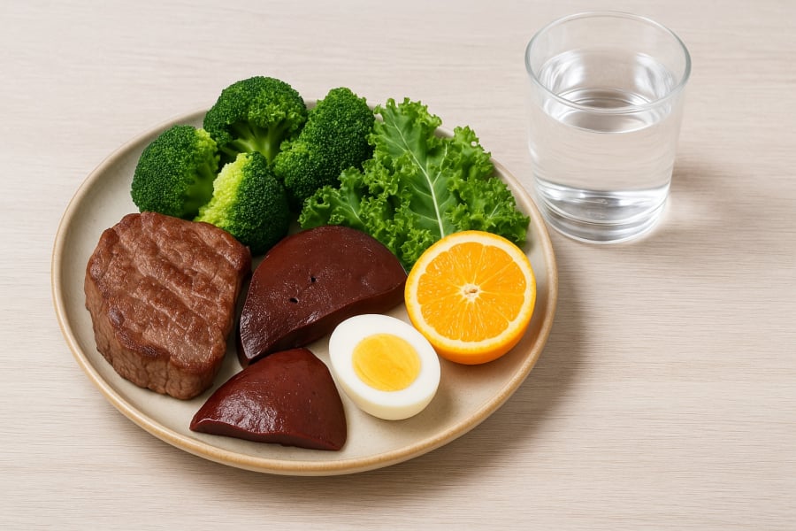 Bổ sung thực phẩm giàu sắt và vitamin mỗi ngày giúp máu khỏe từ bên trong.