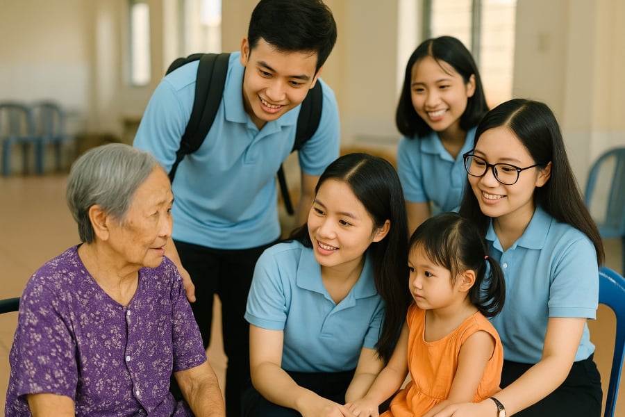 Sinh viên công tác xã hội học hỏi từ thực tiễn – gắn kết, sẻ chia và thấu hiểu cộng đồng.