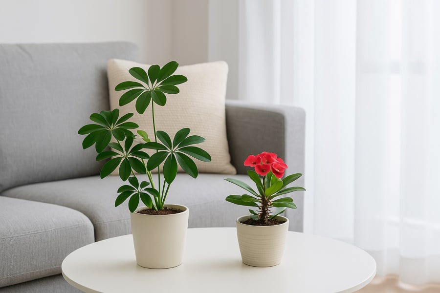 Ngũ Gia Bì và Xương Rồng Bát Tiên giúp thanh lọc không khí, giữ vững nguồn năng lượng an lành trong nhà.