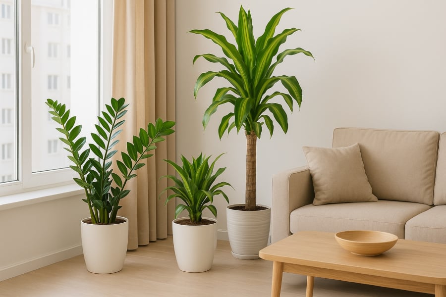 Cây Kim Tiền và Phát Tài giúp thu hút tài khí, mang lại thịnh vượng nếu được bố trí đúng vị trí trong phòng khách.