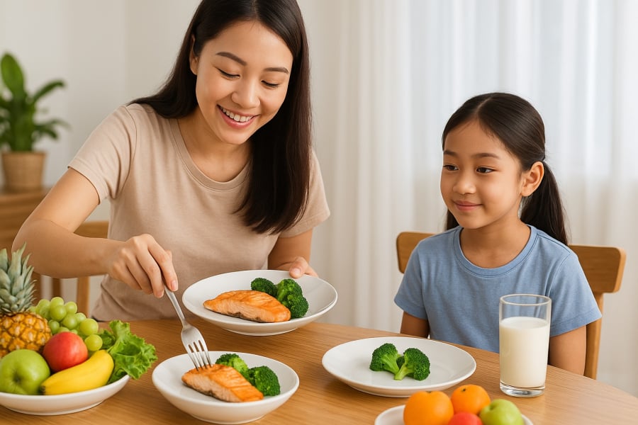 Bữa ăn cân bằng đủ chất sẽ là “trợ thủ đắc lực” giúp trẻ cao lớn và khỏe mạnh mỗi ngày.