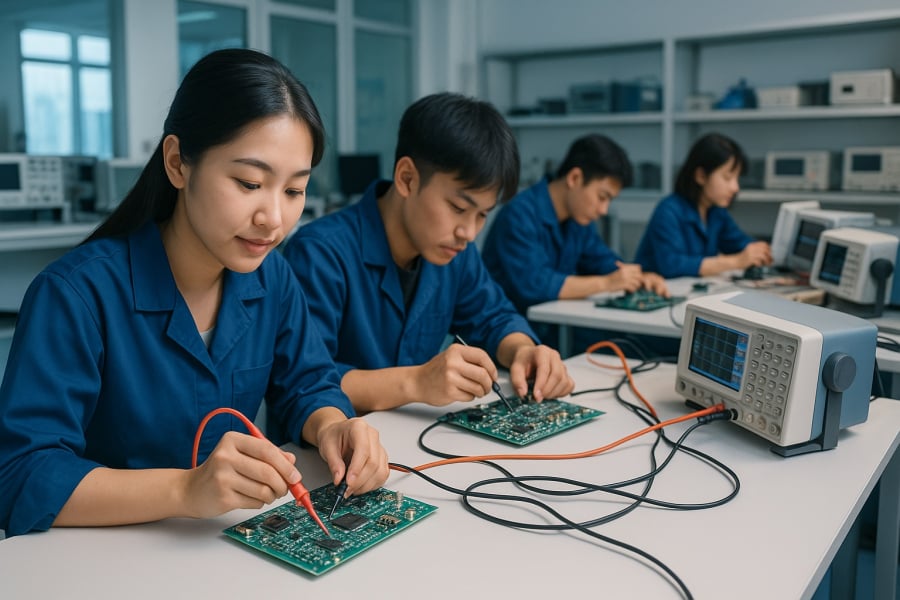 Sinh viên ngành bán dẫn được đào tạo thực tiễn tại phòng thí nghiệm công nghệ cao.