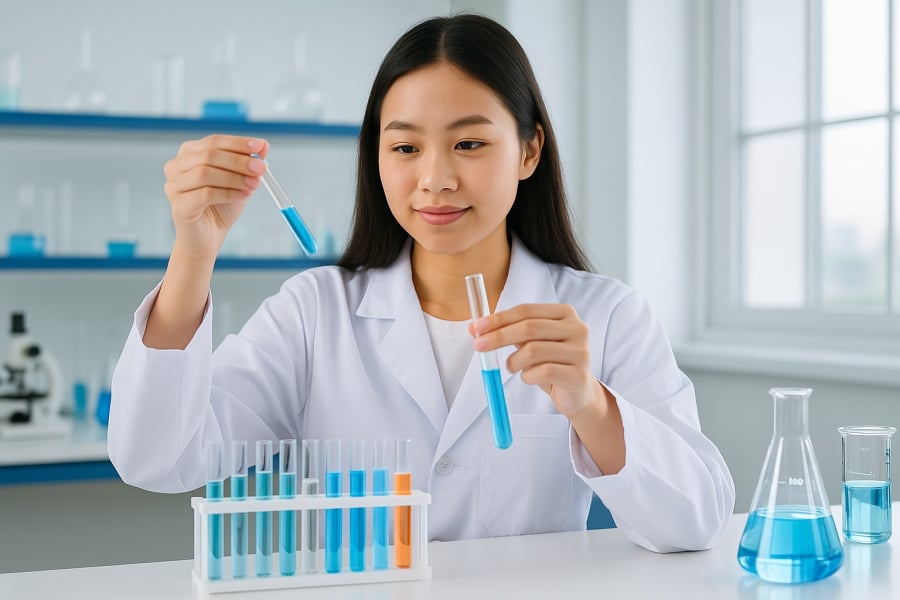 Sinh viên ngành Hóa học thực hành trong phòng thí nghiệm – bước chuẩn bị vững chắc cho nghề nghiệp tương lai.