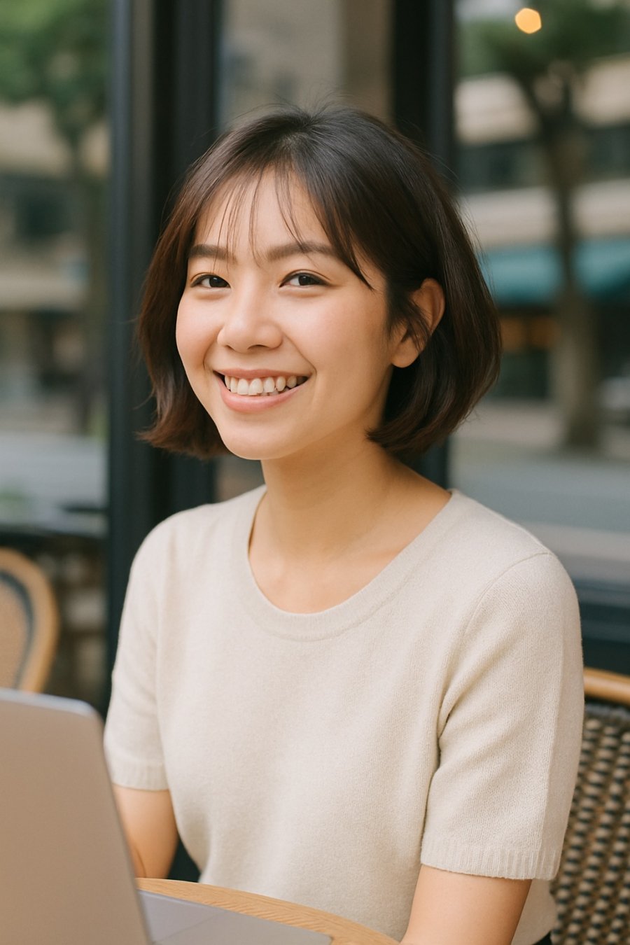 Combo tóc bob + mái thưa – “hack tuổi” cực đỉnh cho nàng công sở.