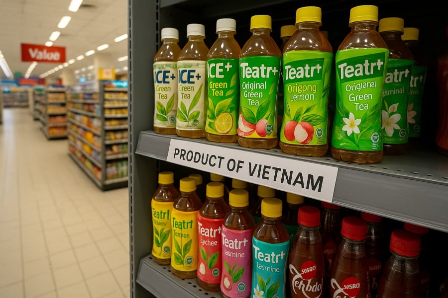 Chè pha sẵn Việt Nam lên kệ siêu thị quốc tế – minh chứng cho sự thay đổi trong tư duy chế biến và tiếp thị. (Ảnh minh hoạ AI)