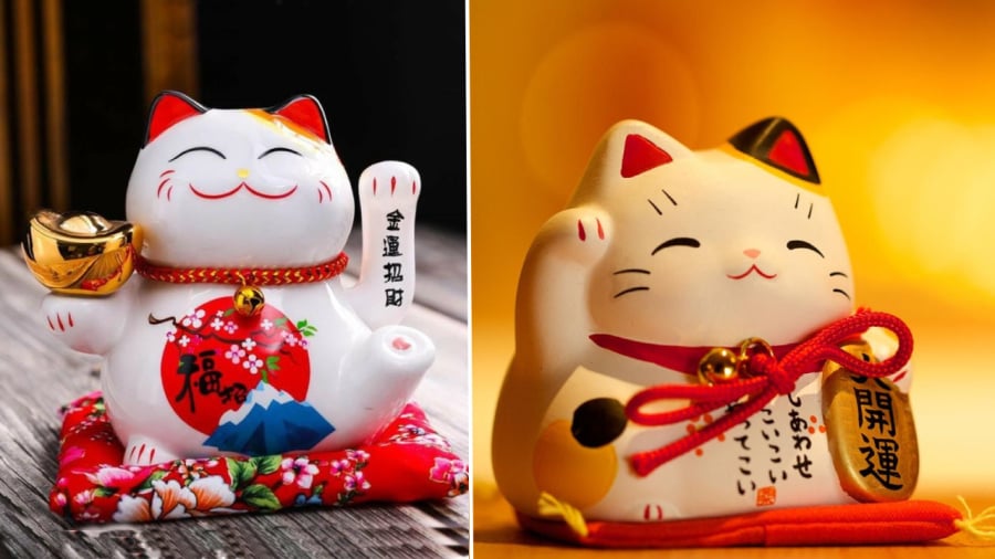 Mèo Thần Tài vẫy tay trái và vẫy tay phải mang ý nghĩa khác nhau.