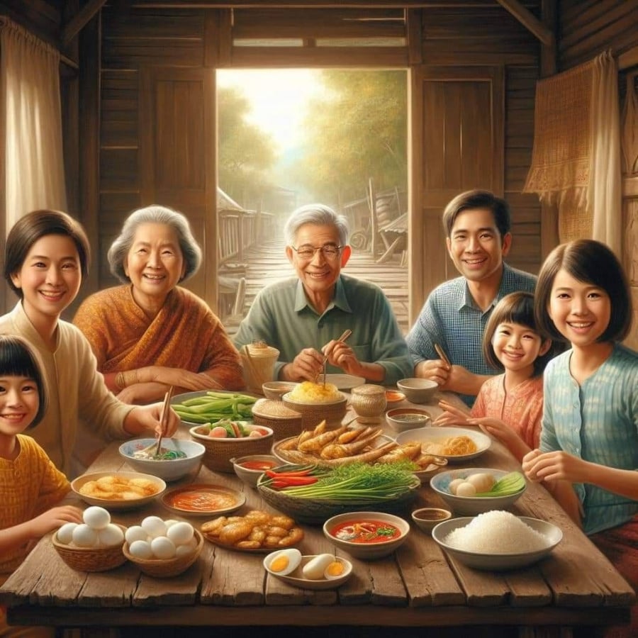 Gia đình vui vẻ con cháu hiếu thuận