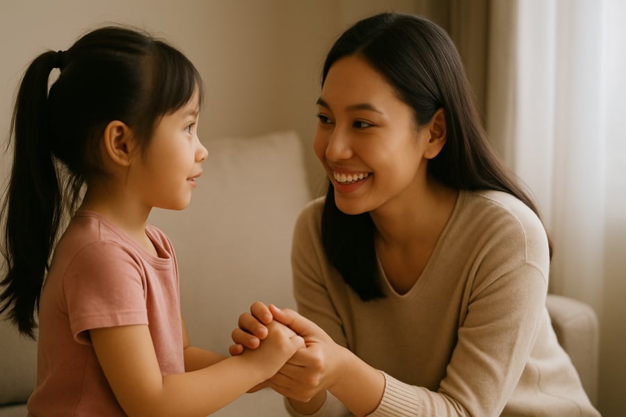 Giao tiếp nhẹ nhàng giúp trẻ cảm thấy an toàn và được thấu hiểu.