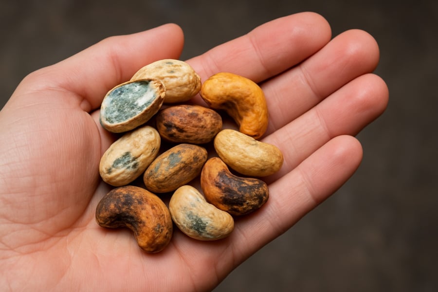 Hạt mốc, hư hỏng chứa độc tố aflatoxin có thể gây ung thư gan nếu ăn phải.