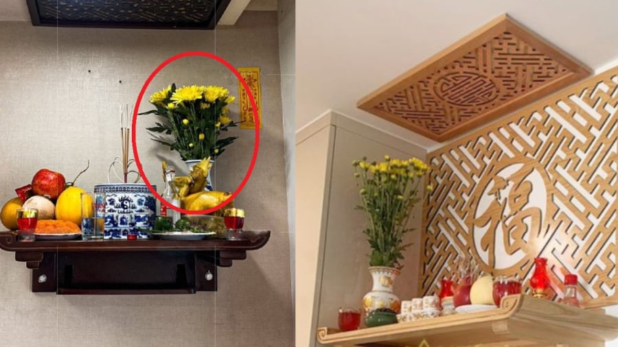 Trường hợp sử dụng một bình hoa (còn gọi là độc bình), gia chủ sẽ đặt lọ hoa ở bên trái bàn thờ.