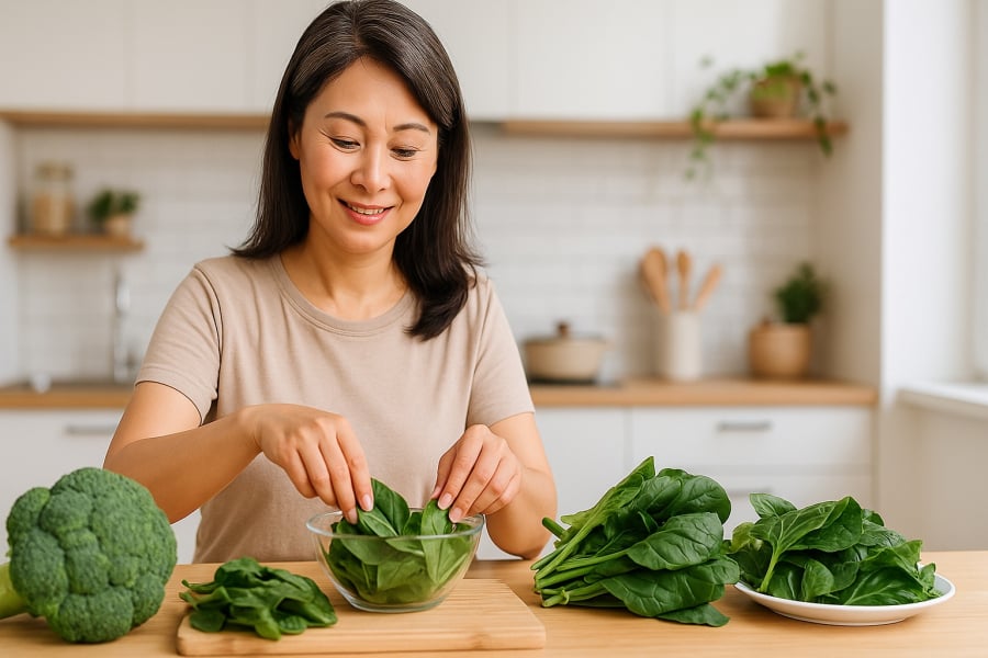 Bữa ăn đơn giản mỗi ngày với rau xanh giúp phụ nữ sau 40 giữ gìn sức khỏe và sắc đẹp.