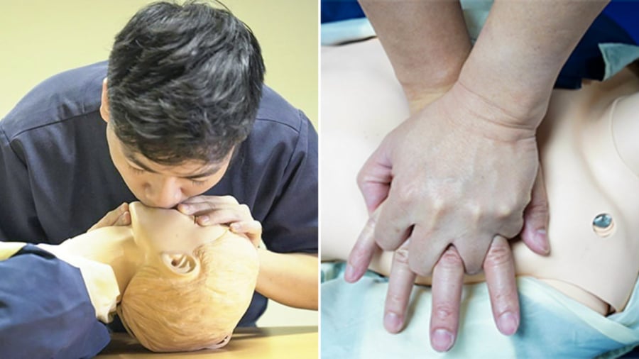 Hà hơi thổi ngạt và ép tim ngoài lồng ngực.
