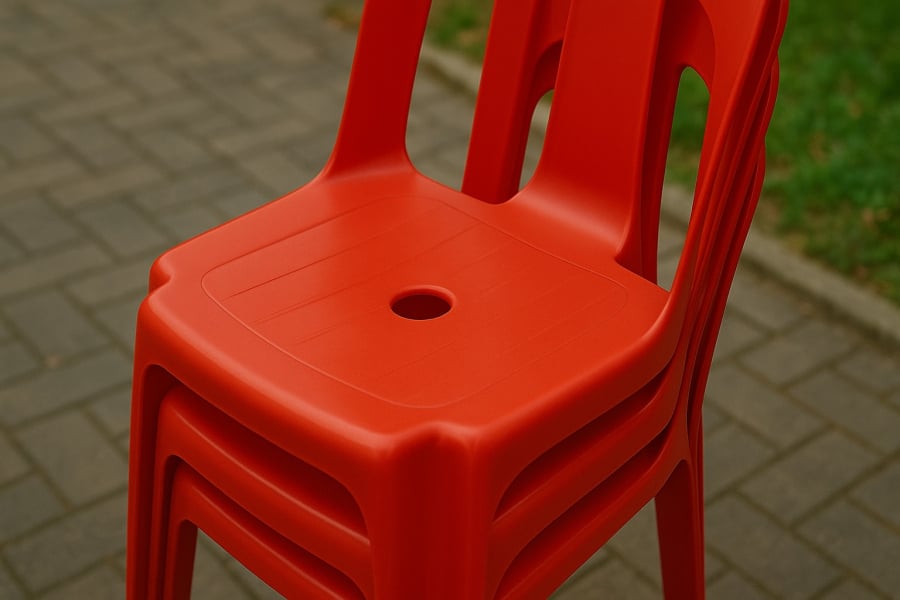 Thiết kế có lỗ giúp ghế nhựa không bị kẹt khi xếp chồng, tiết kiệm thời gian và công sức.