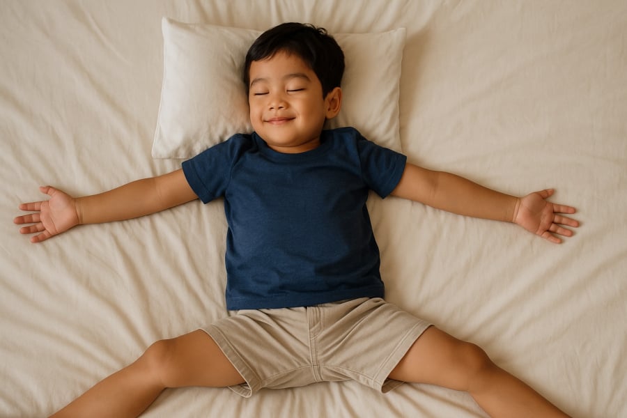 Trẻ có tư thế ngủ dang tay chân thường là những em bé tự tin, vui vẻ và dễ hòa nhập.