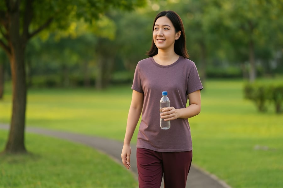 Đi bộ nhẹ sau bữa ăn hỗ trợ tiêu hóa và tốt cho sức khỏe dạ dày.
