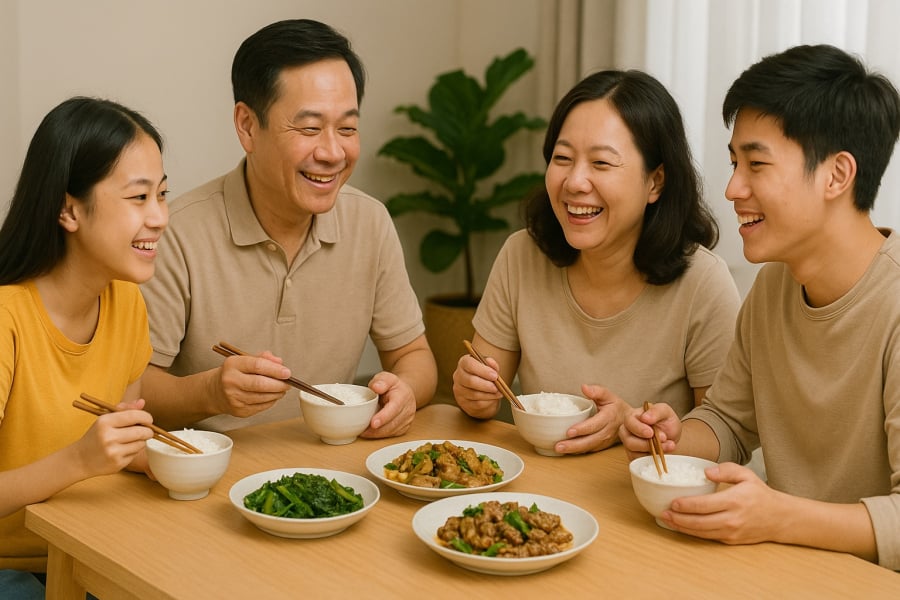 Ăn cơm nhà vừa tiết kiệm, vừa giúp gắn kết tình cảm gia đình ở tuổi trung niên.