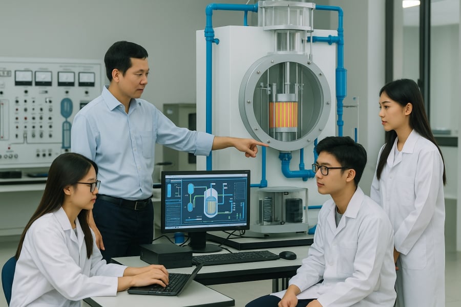Sinh viên ngành năng lượng nguyên tử thực hành trong phòng lab công nghệ cao.