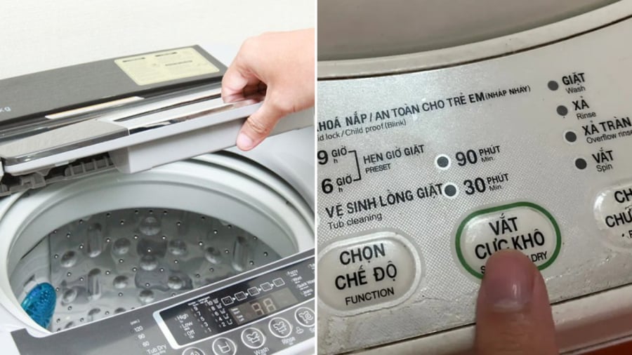 Chế độ vắt cực khô giúp loại bỏ nước trong quần áo một cách hiệu quả, giúp quần áo nhanh khô hơn.
