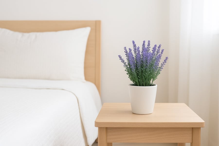 Những loài hoa mang hương dịu nhẹ như lavender giúp phòng ngủ thêm thư thái, dễ chịu.