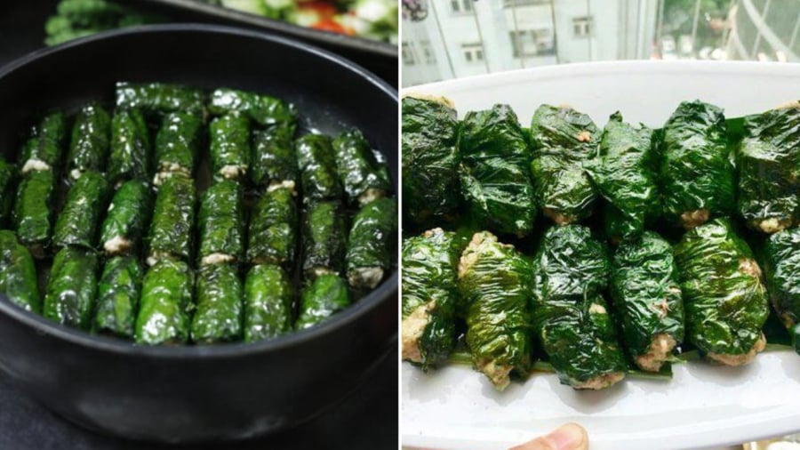 Để chả lá lốt có màu xanh đẹp mắt, bạn cần canh lửa ở mức vừa để nhân thịt chín, phần lá không bị cháy.
