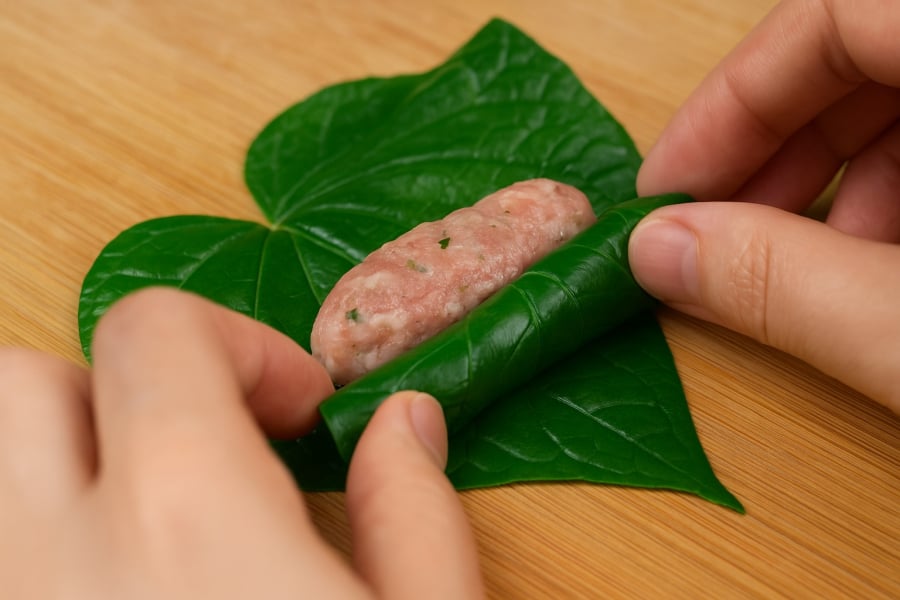 Cuốn chả đúng cách giúp giữ màu đẹp, nhân chín đều và không bị bung khi rán.
