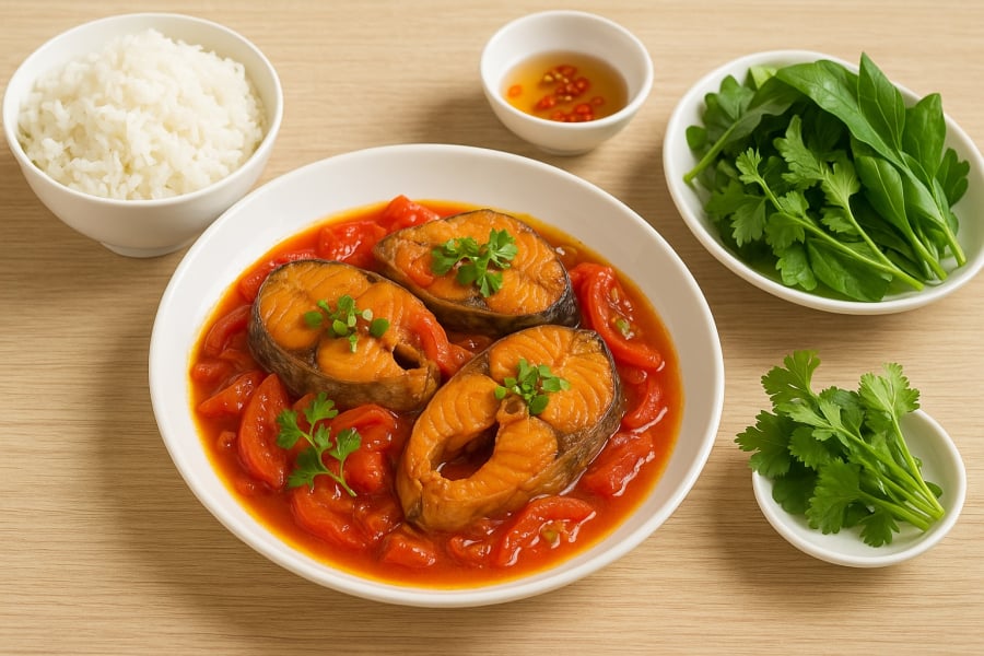 Cá thu kho cà chua – món ăn dân dã giúp tăng cường trí nhớ và bảo vệ tim mạch.