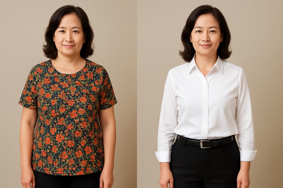 Tránh áo hoa rối mắt, thay bằng sơ mi đơn sắc giúp “trẻ hóa” phong cách ngay tức thì.