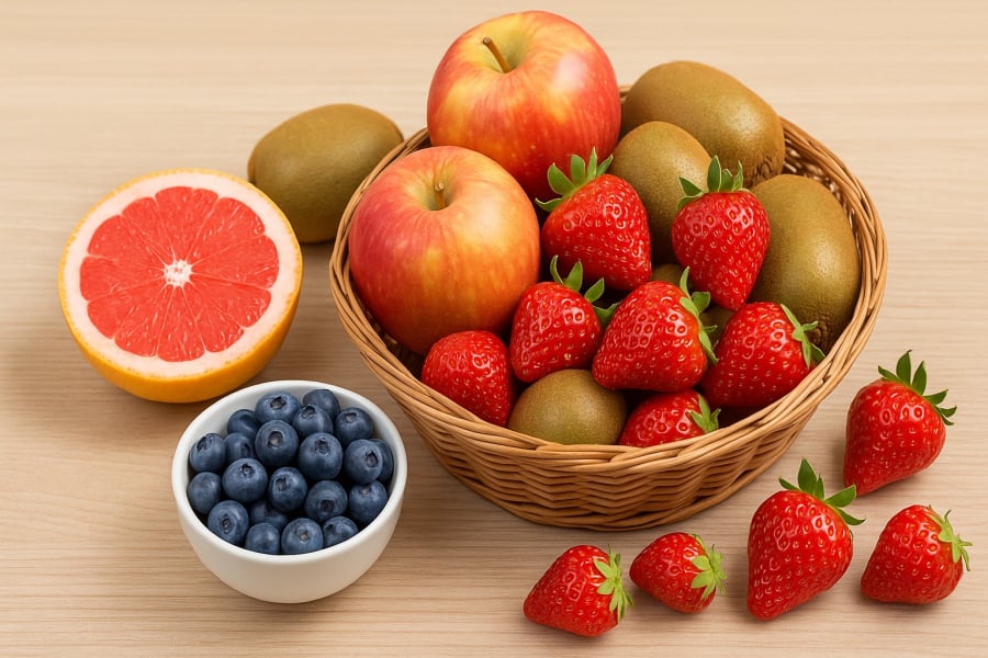 Trái cây giàu vitamin C và chất xơ giúp phụ nữ 40+ giữ dáng, đẹp da.