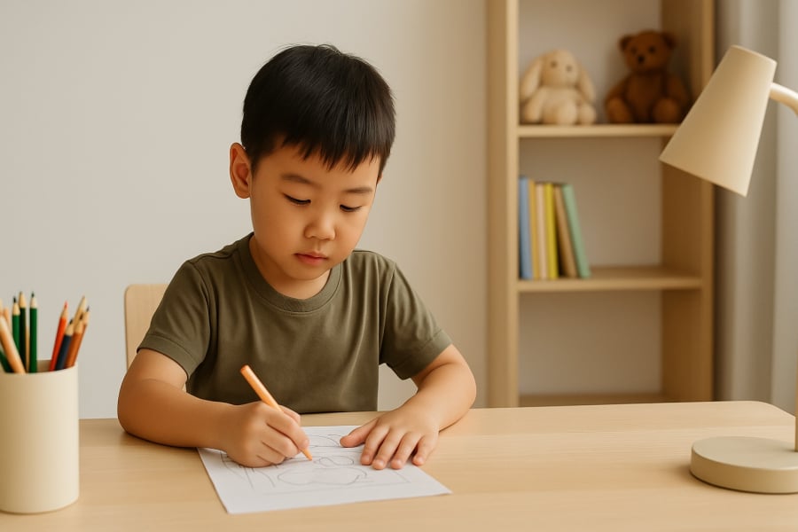 Không gian đơn giản, yên tĩnh giúp trẻ rèn luyện khả năng tập trung hiệu quả hơn.