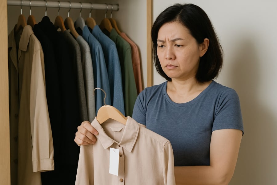 Tủ đồ đầy ắp nhưng chẳng món nào thực sự cần – sai lầm mua sắm quen thuộc ở tuổi trung niên.